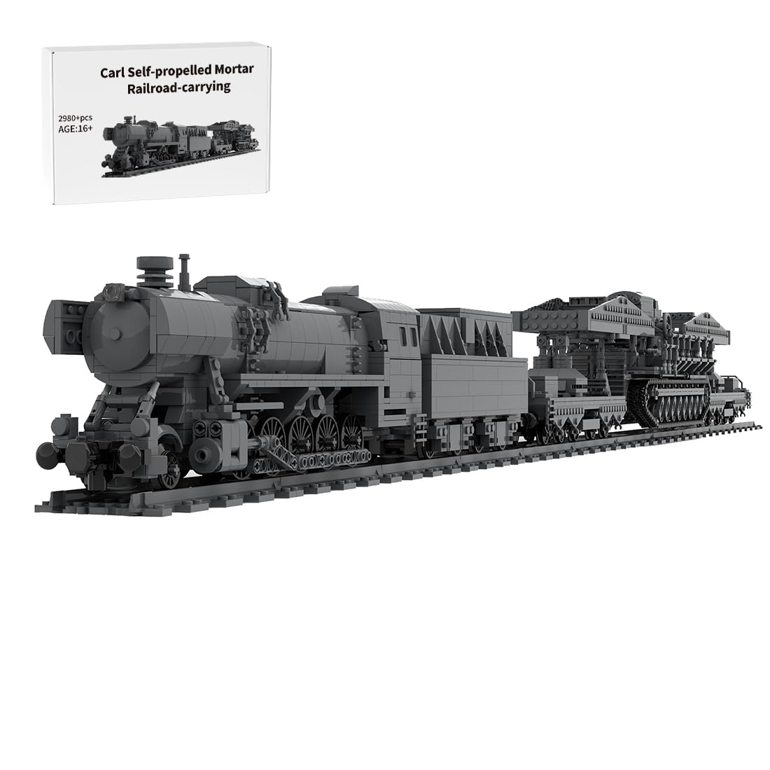 Dampf Zug Eisenbahn Bausteine Set, 2974 Teile MOC Deutsche Carl Selbstfahrlafette Eisenbahntragend Kleinteilige Bauklötze Modell, Geschenk für Erwachsene und Jungen