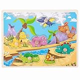 Holzpuzzle 1 Jahr, 2 3 Jahre, Steckspiel bestehend aus Dinosaurier Puzzles,Kinder Greifpuzzle Motorikspielzeug Sortierspiel Geburztag Weihnacht Ostern Geschenk, Ideales steckpuzzle für EIN Geschenk