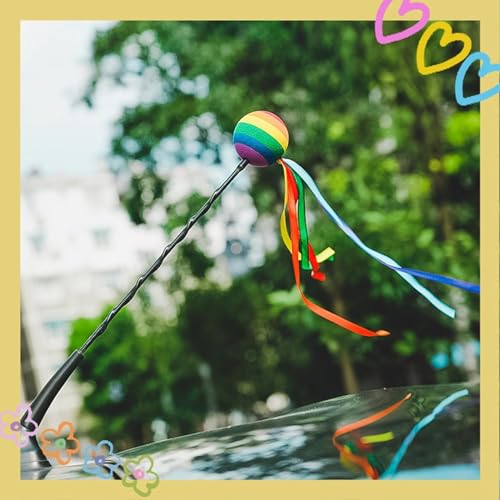 Car Antenna Ball, EVA Aerial Long Ribbon Rainbow Ball Car-Styling Vehicle Antenna Decoration Professional and Fashion Exterior Car Aerials, Car Antenna Decoration