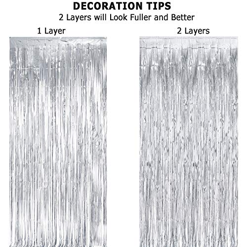 Image of Silver Streamers Metallic Party Backdrop - GREATRIL Foil Fringe Tinsel Curtain for 2026 NYE /Birthdays /Prom /New Years /Graduations /Photo Booth, 8.2ft x 3.2ft - Pack of 2