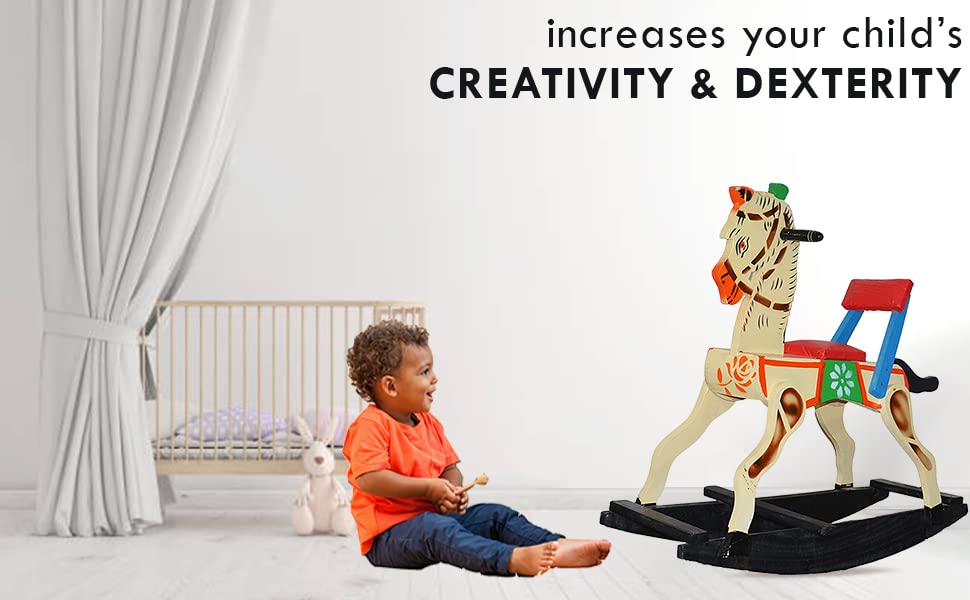 TRU TOYS Wooden Rocking Horse Rocker Ride-on Toy for Indoors and Outdoors | Channapatna Wood Rocking Horse | Handmade Wooden Toys Toddler Gift| Gift for Kids/Boys/Girls (2-5 Years) (Green) 3