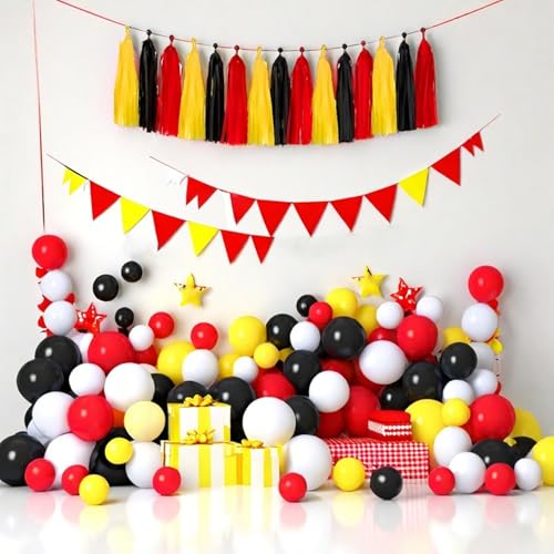 Image of Red Yellow and Black Tassel Garland Banner Paper Tassels for Birthday Party Decorations,Pack of 15