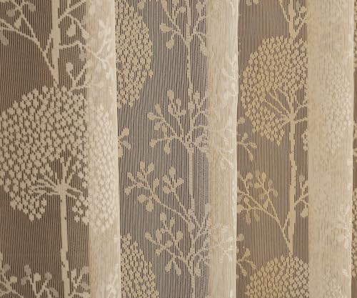 Image of Fabrilia Tree Pattern Net Sheer Curtains for Window 5 feet | Premium Transparent Curtain with Elegant All-Over Tree Design | Cream | Pack of 2