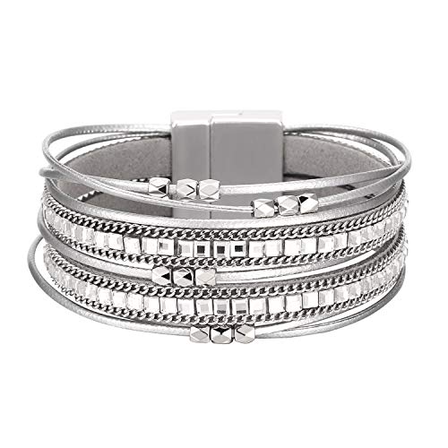 Image of Fesciory Leather Wrap Bracelets for Women, Boho Western Layered Jewelry | Layered leather cuff bracelets, Easy on and off, Boho western style, Daily wear, Gift for women