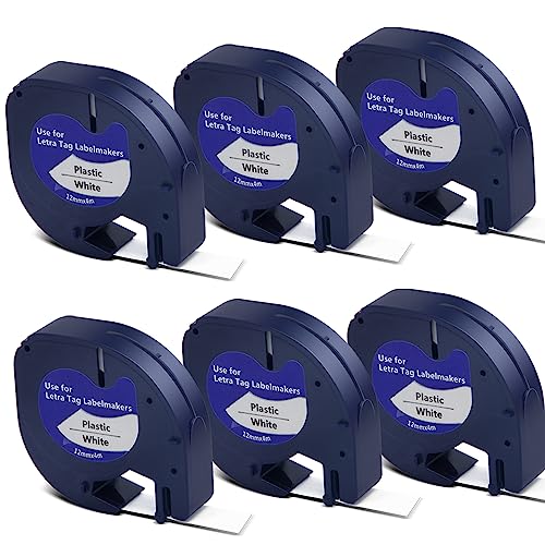 LetraTag 91331 ruban plastique 12mm blanc autocollant compatible LT-100H