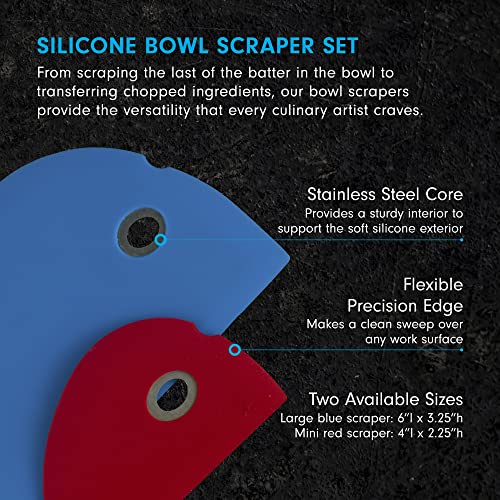 Messermeister Silicone Bowl Scraper Set - Includes Large Blue Scraper & Small Red Scraper - Frosts, Portions, Lifts & Transfers - Easy to Clean & Flexible Precision Edge