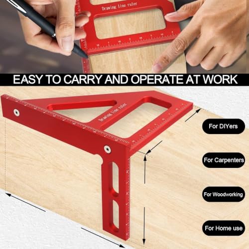 Image of Serplex Aluminum Alloy Woodworking Ruler 45 90 Angle Measuring Tool With Laser-Etched Markings, Multi-Template Design, Precision Carpenter Drawing Line Ruler For DIY & Professional Woodworking Task