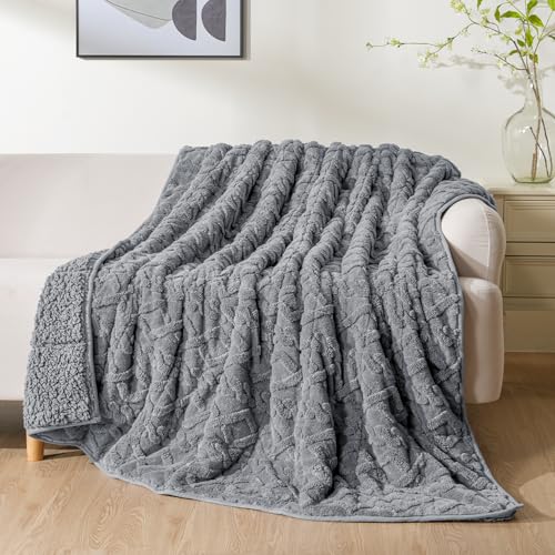 Image of Uttermara Weighted Blanket for Adults Queen Size 15lbs 60x80 inches, Dual Sided Soft Jacquard Sherpa Weighted Blankets, Thick Heavy Blanket for Sleeping and Calming, Grey