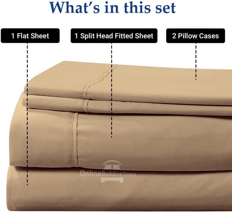 Miniatura 4 de Online Bedding Linen Flex Top Cama King de 800 hilos, algodón egipcio con bolsillo profundo de 18 pulgadas, sábanas King divididas para dormir con