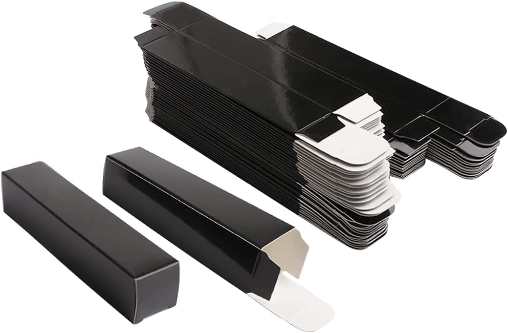 COSIDEA 50 pieces 350gms lip gloss paper box, lipgloss mascara eyeliner packing box for DIY cosmetic, (25 * 25 * 117mm, Black)
