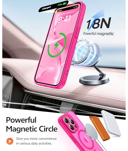 Image of FNTCASE for iPhone 15 Pro Max Case: [Compatible with Magsafe] Translucent Matte Cases with [Full Camera Protection] [Screen Protector] Military Grade Shockproof Protective Phone Cover - Hot Pink