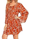 Milumia Women Boho Floral Print Flared Vacation Flowy V Neck Mini Dress White and Orange Large