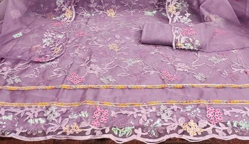 Image of Women's Organza Silk Embroidery Unstitched Salwar Suit Dress Material