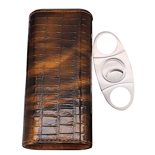 TOIKA Sturdy Travel Cigar Case,3- Finger Elegant Leather Small Cigar Humidor with Cedar Wood Lined and Cutter
