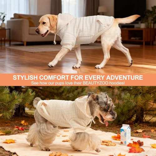 Image of BEAUTYZOO Dog Hoodies Sweater for Large Dogs,Waffle‑Like Laminated Pet Coat | Warm Dog Sweatshirt with Pocket & Leash Hole,Pullover Clothes for Girl Boy Dogs,Stretchy & Easy‑On‑Off,Labrador & Great Danes
