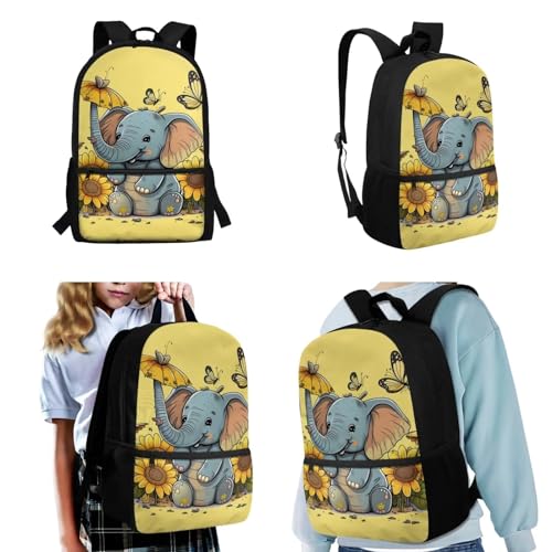 Elephant Kids Backpack With Lunch Box for Girls 8-10 10-12 Sunflower Bookbag Elementary School Bag Insulated Lunchbag Pencil Case Cute Book Bags 3Rd-6Th Grade Butterfly Schoolbag4