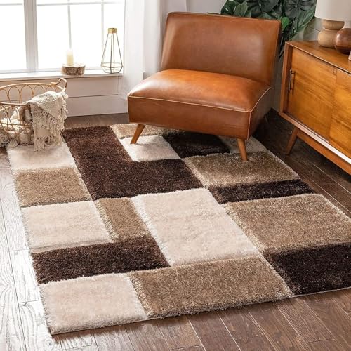 Image of Modern Fluffy Silky Micro Fiber Polyster Carpet /Runner for Bedroom, Study Room, Playing Room, Guest Room ETC 5x8 Feet C-17