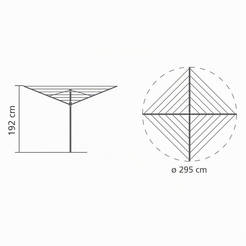 Brabantia - Lift-O-Matic Advance drehbaren Wäschespinne - Easy Lift-Systems - UV-beständige Wäscheleine, 50 m - Kein Durchhängen - Auch für Kleiderbügel - Metallic Grey - ø 295cm
