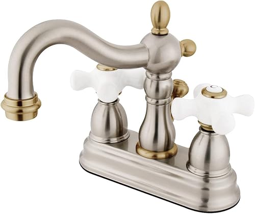 Miniatura 8 de Kingston Brass KB1601PX Heritage - Grifo de lavabo central de 4 pulgadas con mango cruzado de porcelana, cromo pulido Cromo pulido,Latón