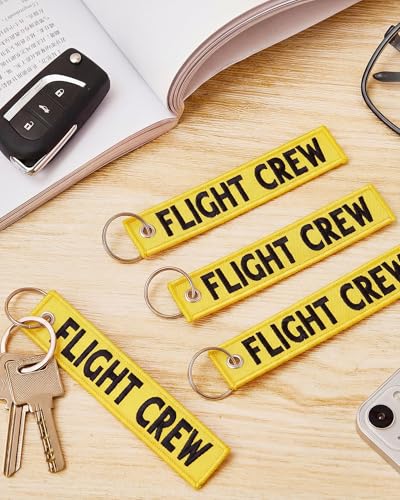 Image of Junkin 12 Pcs Flight Crew Keychain Airplane Aviation Keychain Flight Crew Luggage Tags Embroidered Key Ring