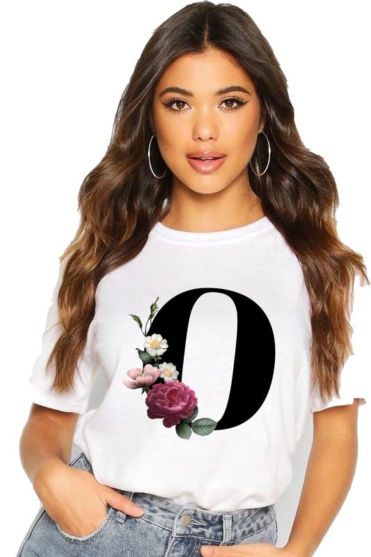 VLAMGraphic Flower Print A B C D E F G H I J K L M N O P Q R S T U V W X Y Z A to Z AlphabetTshirt for Men and Women