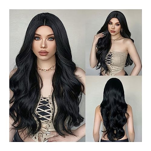 Perruque synthétique noire longue ondulée pour un look Afro Cosplay parfait