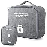 QKFON 2stk Medikament Tasche, Medikamententasche Tasche Reise Set, Große Kapazität Notfalltasche, Reiseapotheke Tasche für Home Office Reisen Outdoor (Grau) (Grau)