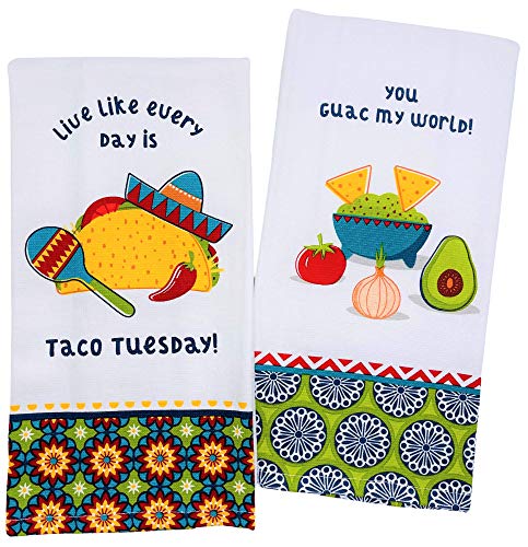 Kay Dee Live Like Every Day is Taco Tuesday & You Guac My World Kitchen Towels, Set of 2 Colorful Guacamole & Taco Fiesta Kitchen Towels with Vibrant Mexican Geometric Art, Multicolor