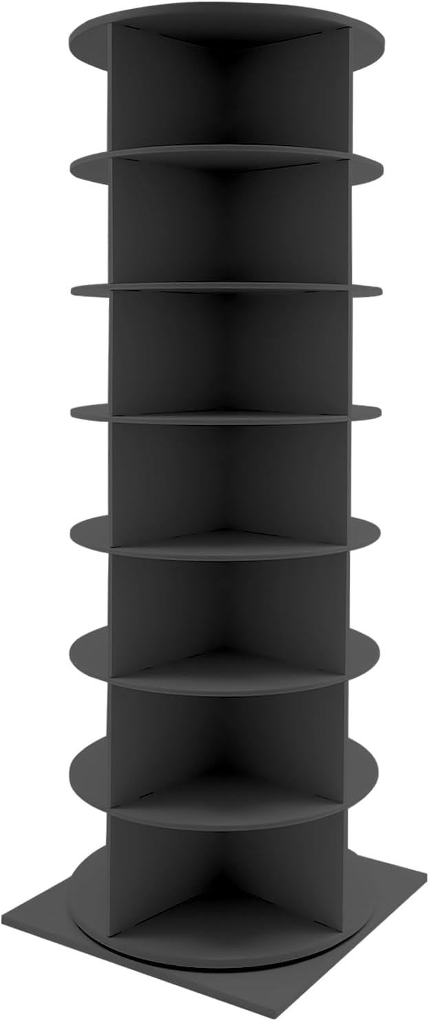 7-Tier Rotating Shoe Rack, Free Standing 360-Degree Spinning Shoe Organizer, Large Capacity Storage for 28 Pairs of Shoes, Sturdy PVC & Stainless Steel Construction, for Entrance, Living Room (Black)