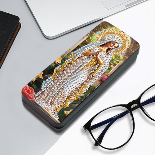 Image of DIY Diamond Painting Glasses Case, Religious Woman Diamond Art Eyeglass Storage Box, Handmade 5D Diamond Art Kit for Adults, Travel Sunglasses Holder, Craft Gift Idea