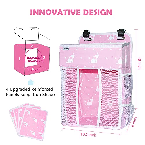 Selbor Baby Nursery Organizer And Diaper Caddy, Hanging Diaper Stacker Storage For Changing Table, Crib, Playard - Nursery Organization For Newborn (Pink Starry Elephant, Bottle Cooler Included) #TOP1