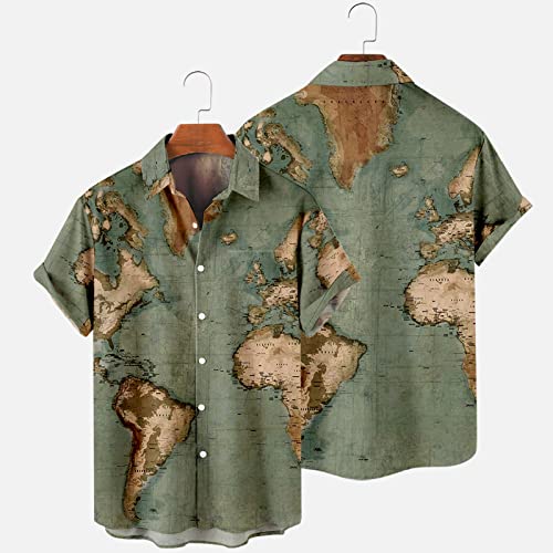 Generic Blusas masculinas estampadas de manga curta para homens gola alta praia havaiana tropical ve