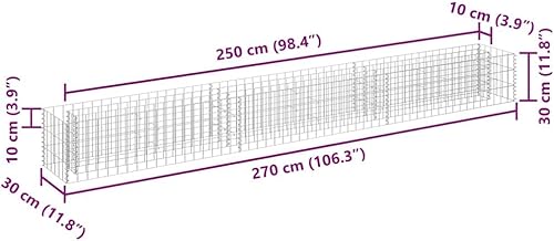 Vista 93 de vidaXL Gabion - Maceta elevada para pared, jardín, césped, patio, jardín, jardín, jardín, jardín, jardín, flores, acero galvanizado, 70.9 x 35.4