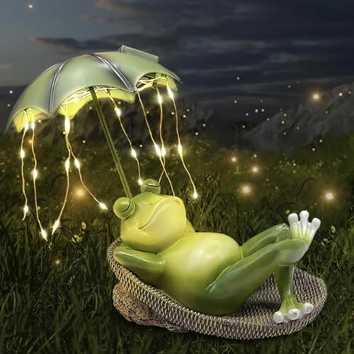 Garden Ornaments Outdoor Solar Frog Statues - Home Decor Garden Frogs figurine Umbrella with...