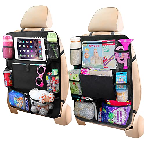 BLYPHOO Premium Back Seat Car Organizer 2 Pack, Upgraded Kick Mats Back Seat Protector with 8 Storage Pockets，Durable Backseat Organizer for Kids with Tablet Holder, Back Seat Organizers and Storage