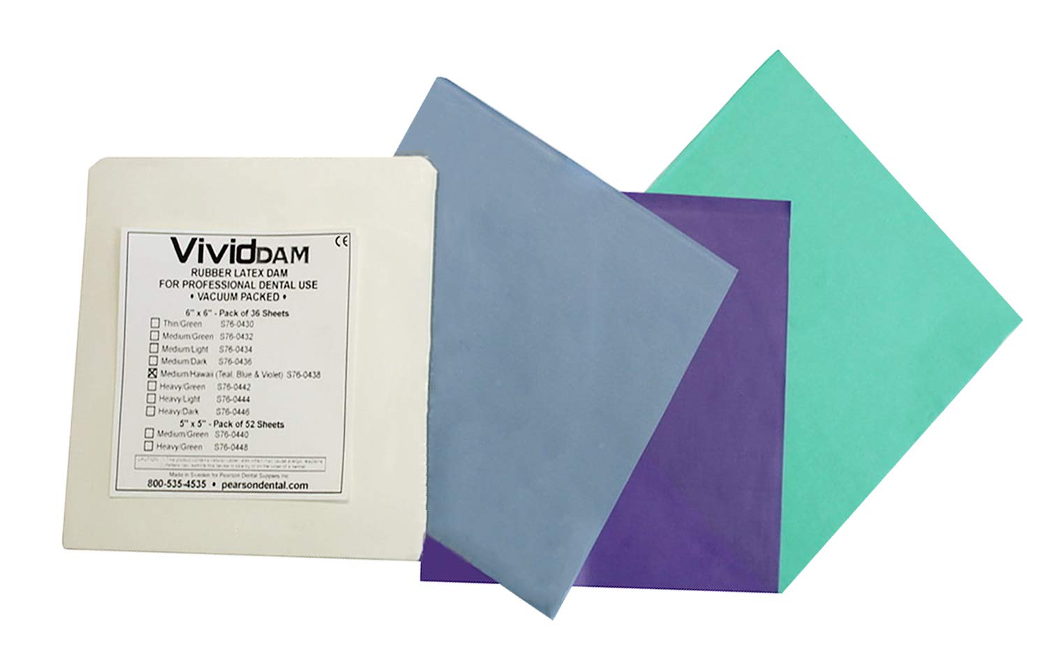 Premium Quality Dental Rubber Dam 6" x 6", Made In Sweden, Pack of 36, by Vivid (Medium, Hawaii)