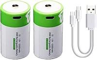 Vista 2 de Batería recargable de iones de litio USB D, batería D recargable de alta capacidad de 1.5 V 12000 mWh, carga rápida de 4 horas, 1200 ciclos
