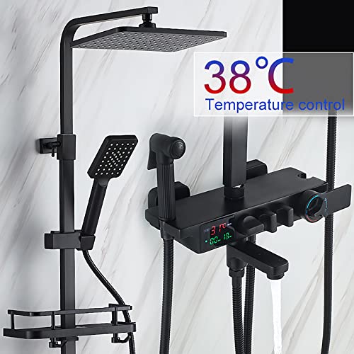 Ensemble combiné de douche thermostatique noir LED avec mitigeur mural et douchette - 3