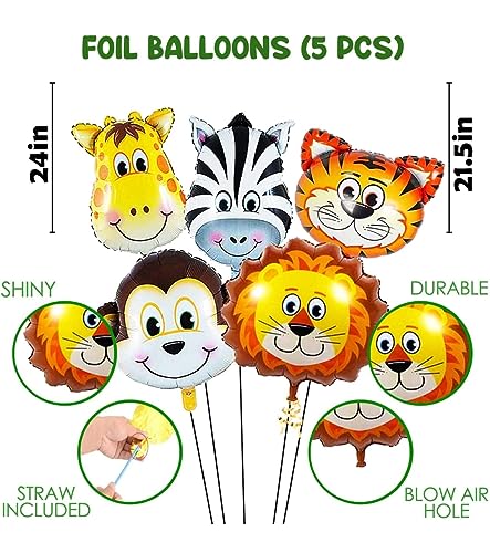 Image of MOOKE Jungle Theme Birthday Decoration Kit- 37 Pcs Combo Balloon, Bunting for Kids | Animal Theme Birthday Party Decorations | Jungle Safari Theme Birthday Decoration