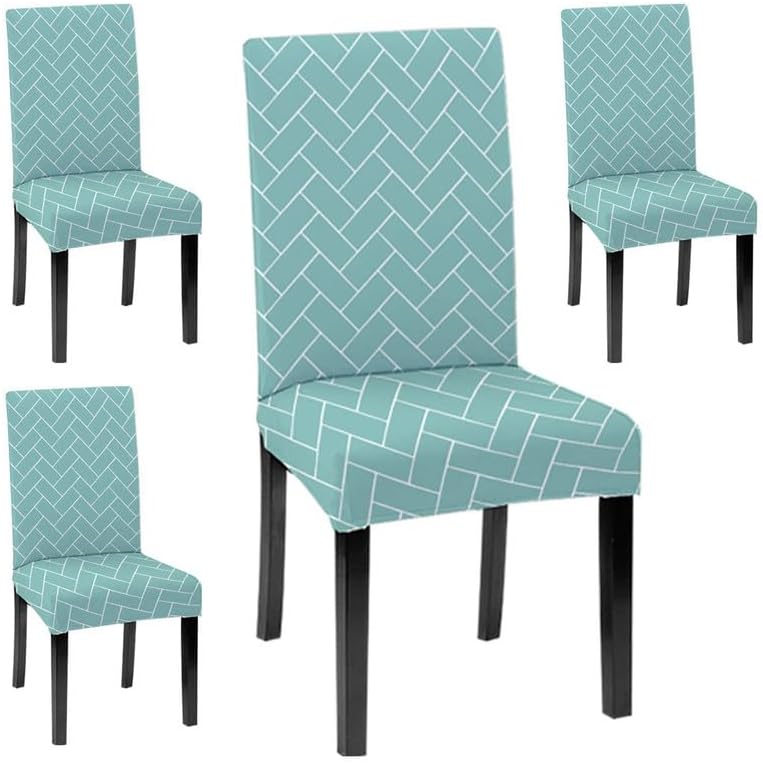 HOTKEI Chair Covers Set of 4 Pastel Green 200 GSM Dining Table Chair Seat Cover Covers 4 Seater for Dining Table Chair Stretchable Removable Washable Polyester Spandex