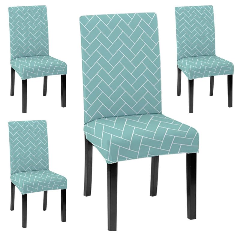 HOTKEI Chair Covers Set of 4 Pastel Green 200 GSM Dining Table Chair Seat Cover Covers 4 Seater for Dining Table Chair Stretchable Removable Washable Polyester Spandex