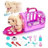 Kindenwinn 15Pcs Dog Playsets for Kids - Dog Toys with Walking, Barking, Tail Wagging, Puppy Pet Care Playset with Cage, Puppy Toys for 2+ Kids, Toddlers, Christmas, Easter, Birthday