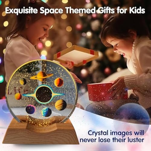 Image of Acrylic 3D LED Night Lamp with Wooden Base | Space Theme Galaxy Light | Warm Light Table Lamp for Home Decor, Bedroom & Gifts | Aesthetic Night Light for Kids & Adults