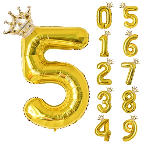 養楽堂 誕生日 バルーン 数字 パーティー 飾り風船 0-9 王冠 デコレーション装飾 32インチ 大きい バルーン 結婚式 記念日 子供 大人兼用 ゴールド5