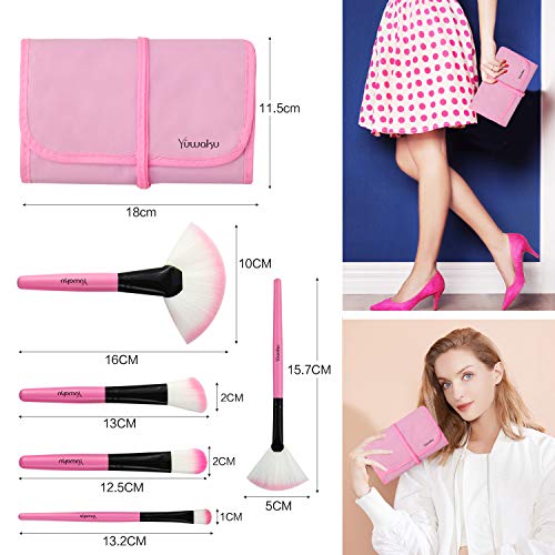 Yuwaku Pink Makeup Brush Set, 32pcs Premium Synthetic Brushes, Kabuki Foundation Brush Blending Face Powder Blush Concealers Eye Shadows Cosmetic Brushes Kit with Nylon Bag