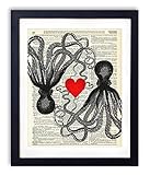 Octopus Love #2 Upcycled Vintage Dictionary Art Print 8x10