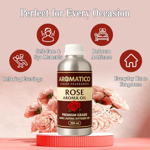 Image of AROMATICO Rose Diffuser Oil with Strong, Long-Lasting Aroma For Homes, Offices & Showrooms. Aromatherapy, Diffusers, Air Purifiers, Vaporizers - 250 ml