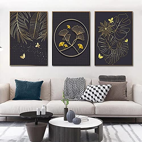 Peinture ginkgo monstera abstrait pour grand mur de salon chic et moderne