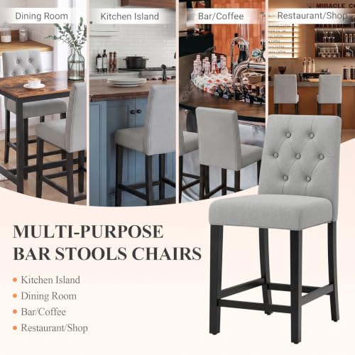 Image of MALOL Bar Stools Set of 6, Fabric Counter Height Bar Stools, Light Gray