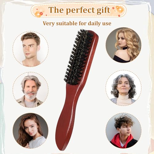 Wildschweinborsten Bürste Sleek Bun Bürste Haarbürste mit Holzgriff Haarstyling Bartkamm Männer für Langes, Dickes, Lockiges, Welliges, Trockenes Oder Geschädigtes Haar